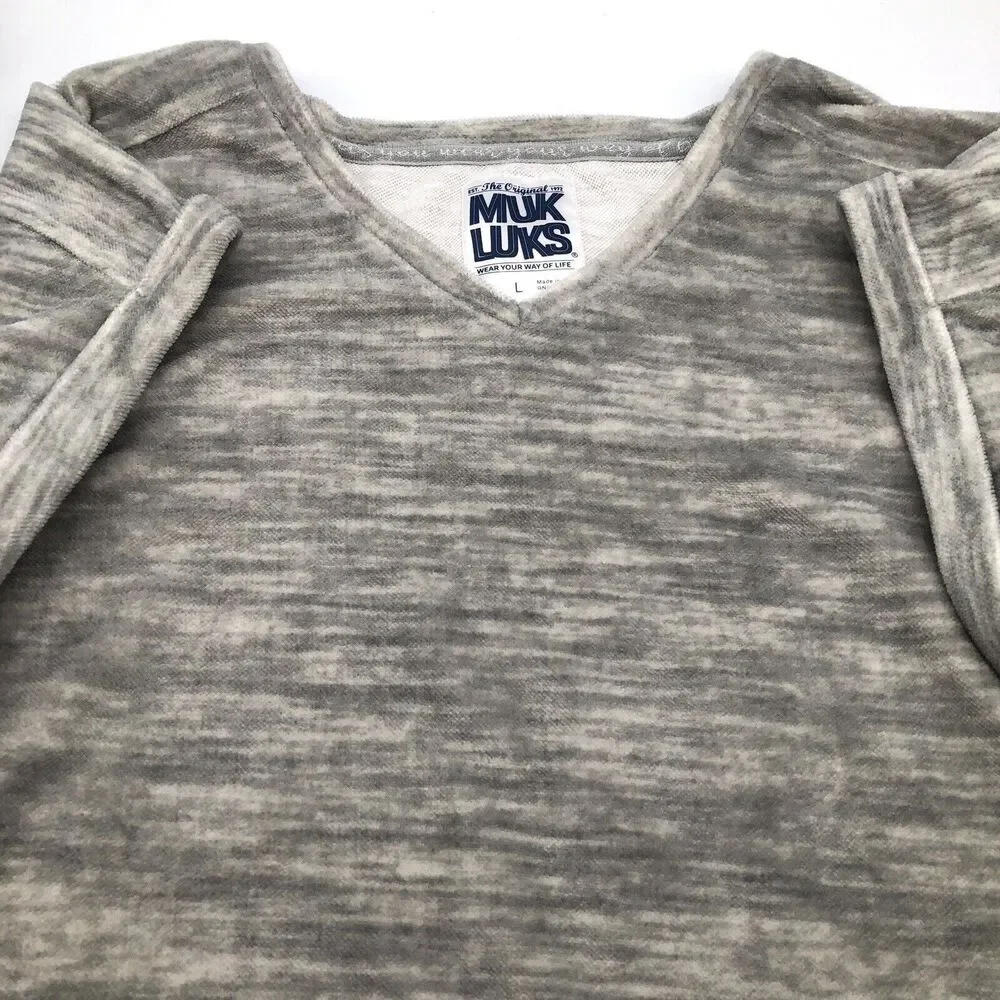 Muk Luks Pullover Nightgown Sleepshirt Marled Gray Size Large Ruffled Hem